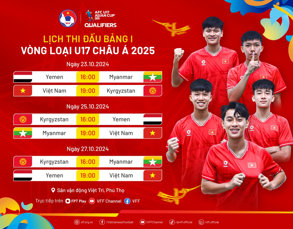 Lịch trực tiếp vòng loại U17 châu Á 2025: U17 Việt Nam so tài U17 Kyrgyzstan