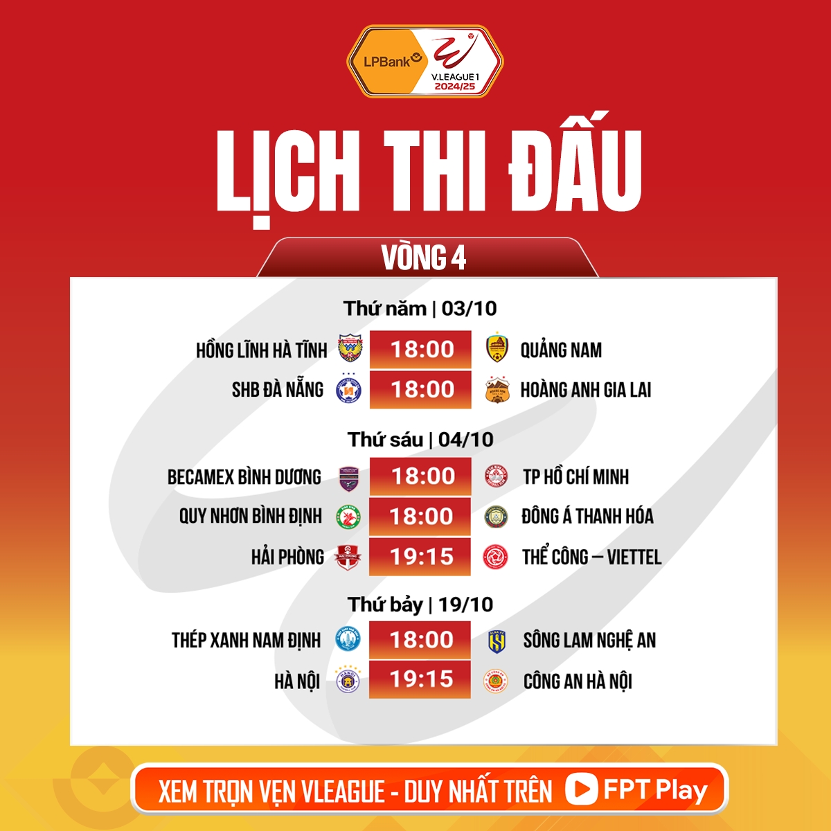 lich thi dau va truc tiep vong 4 v-league 24 25 hagl de tho, ha noi fc gap cahn hinh anh 1