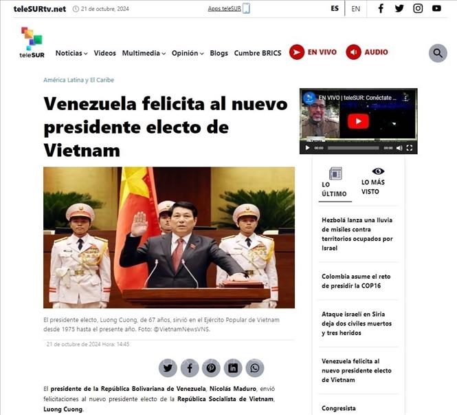 Lãnh đạo Venezuela chúc mừng Chủ tịch nước Lương Cường