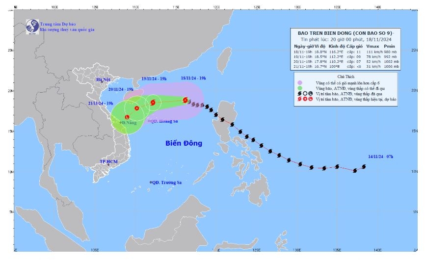 bao so 9 manh cap 11, giat cap 14, cach quan dao hoang sa khoang 480km hinh anh 1