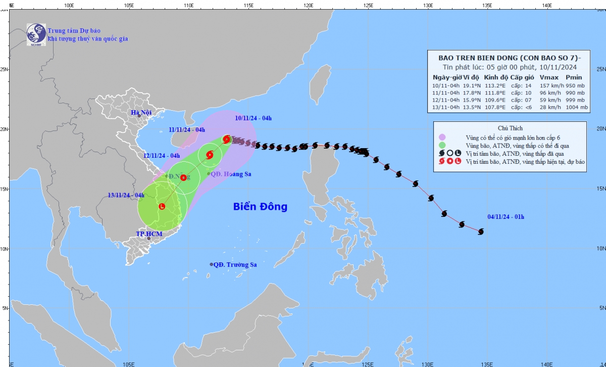 Bão số 7 cách quần đảo Hoàng Sa khoảng 335 km, giật cấp 17