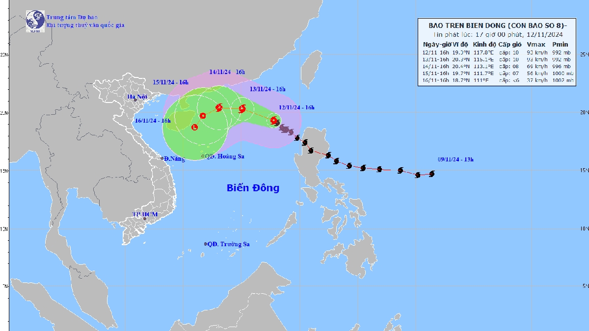 Bão số 8 đang ở Bắc Biển Đông, giật cấp 12