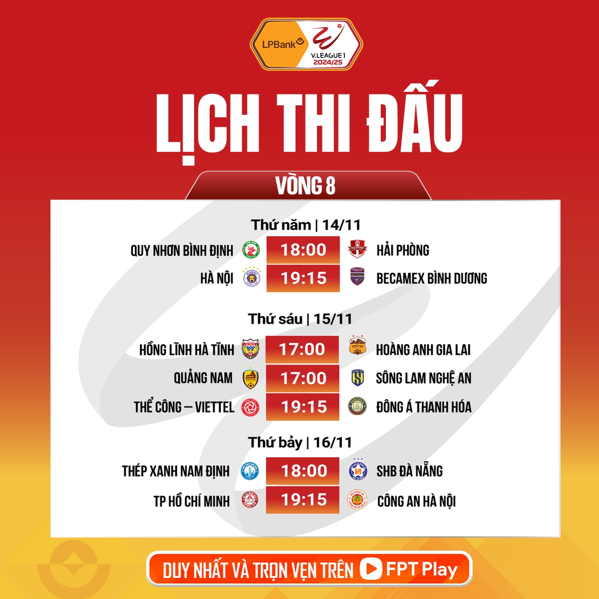 lịch thi đấu và trực tiếp vòng 8 v-league 2024 2025 hagl gặp vua hòa hình ảnh 1 lich thi dau va truc tiep vong 8 v-league 2024 2025 hagl gap vua hoa hinh anh 1
