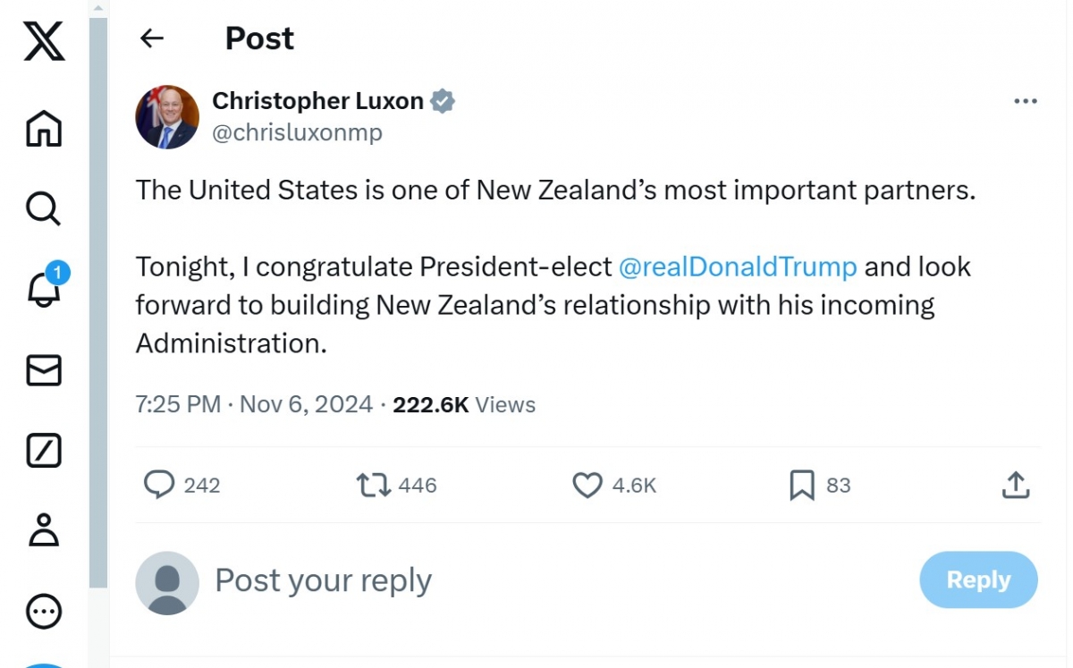 Australia và New Zealand chúc mừng ông Trump tái đắc cử Tổng thống Mỹ
