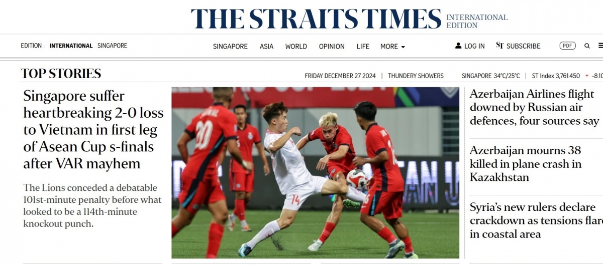 báo singapore nói gì về Đt việt nam ở bán kết lượt đi asean cup 2024 hình ảnh 1 bao singapore noi gi ve Dt viet nam o ban ket luot di asean cup 2024 hinh anh 1