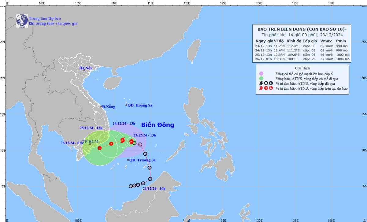 Tin bão số 10 trên vùng biển Tây Bắc quần đảo Trường Sa