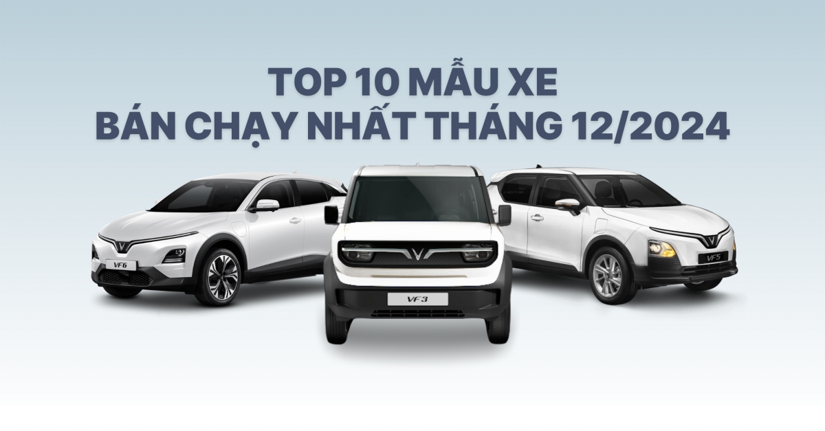 Top 10 mẫu xe bán chạy nhất tháng 12/2024: VinFast chiếm 3 vị trí đầu bảng