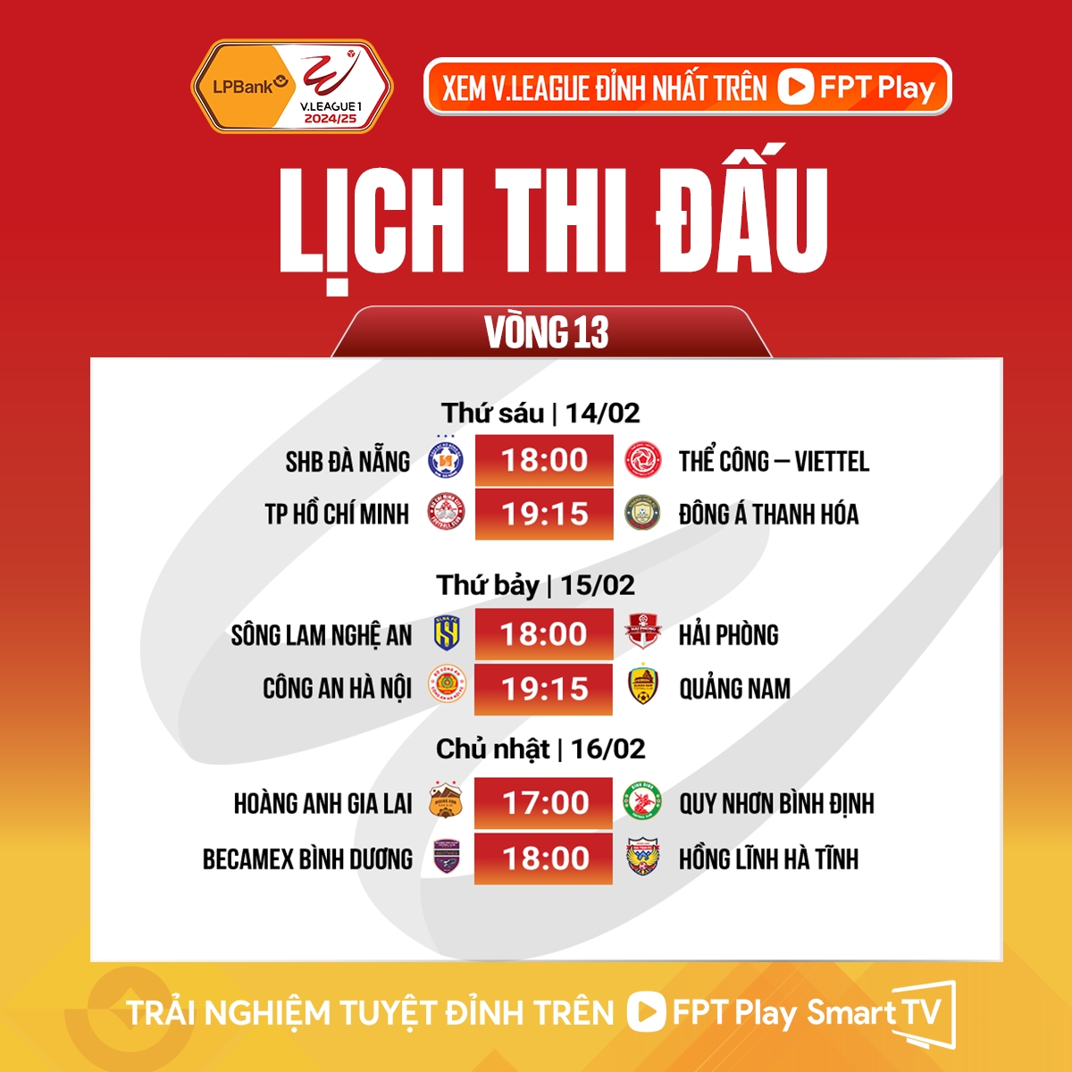 lịch thi đấu và trực tiếp vòng 13 v-league 2024 2025 hình ảnh 1 lich thi dau va truc tiep vong 13 v-league 2024 2025 hinh anh 1