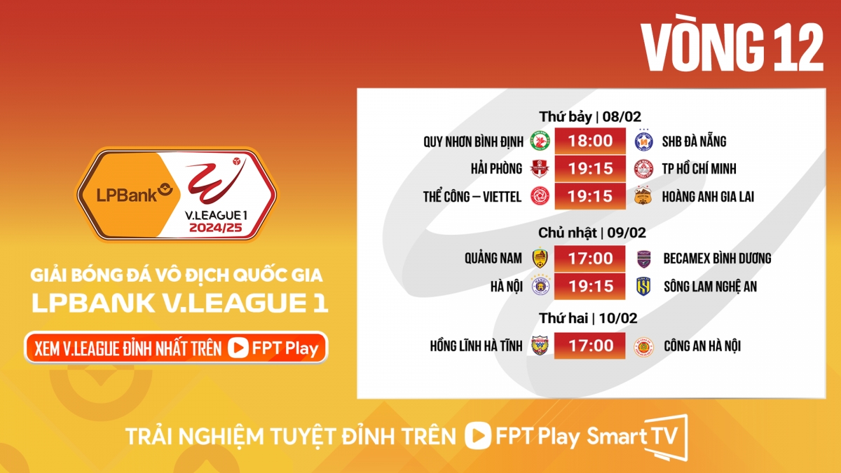 Lịch thi đấu và trực tiếp vòng 12 V-League 24/25: HAGL gặp khó