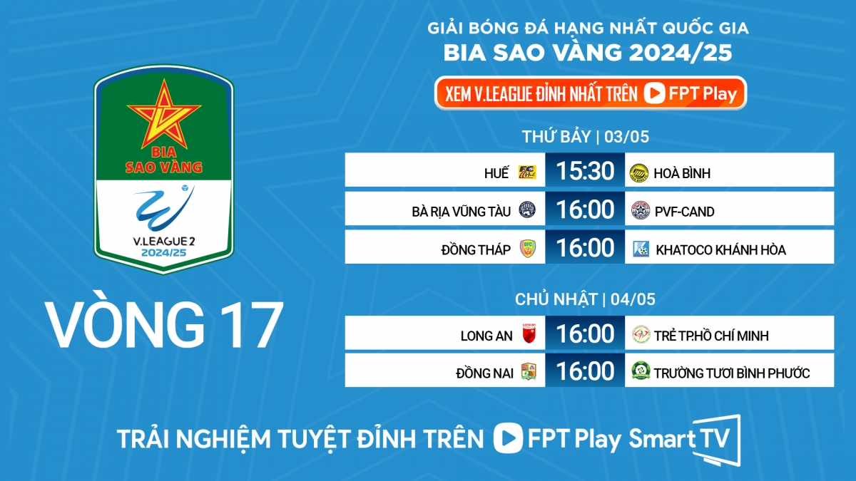 lich thi dau va truc tiep vong 17 giai hang nhat quoc gia cong phuong toa sang hinh anh 1