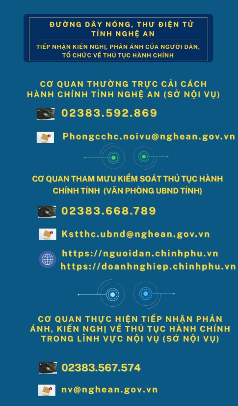 Nghệ An công bố điện thoại đường dây nóng tiếp nhận phản ánh thủ tục hành chính
