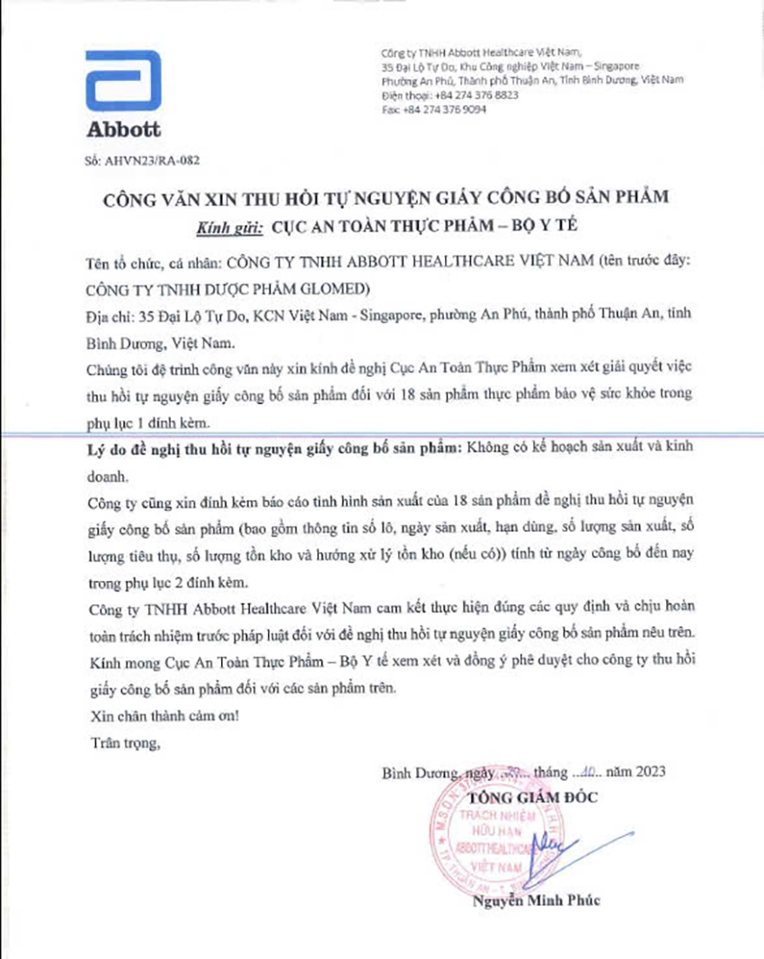 lý do abbott healthcare việt nam chủ động thu hồi công bố sản phẩm hình ảnh 1 ly do abbott healthcare viet nam chu dong thu hoi cong bo san pham hinh anh 1