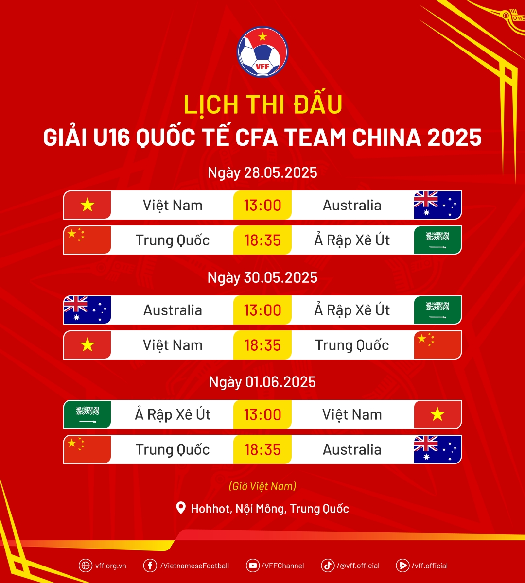 lich thi dau u16 viet nam tai giai u16 quoc te 2025 hinh anh 1 lich thi dau u16 viet nam tai giai u16 quoc te 2025 hinh anh 1