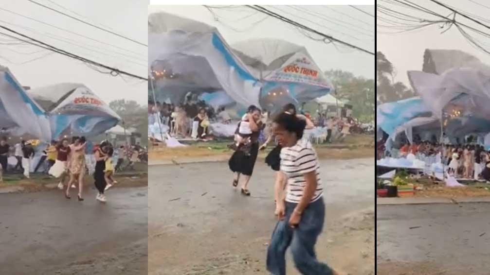 Đi ăn tiệc thôi nôi, khách bỏ chạy tán loạn vì sập rạp do dông lốc ở TP.HCM