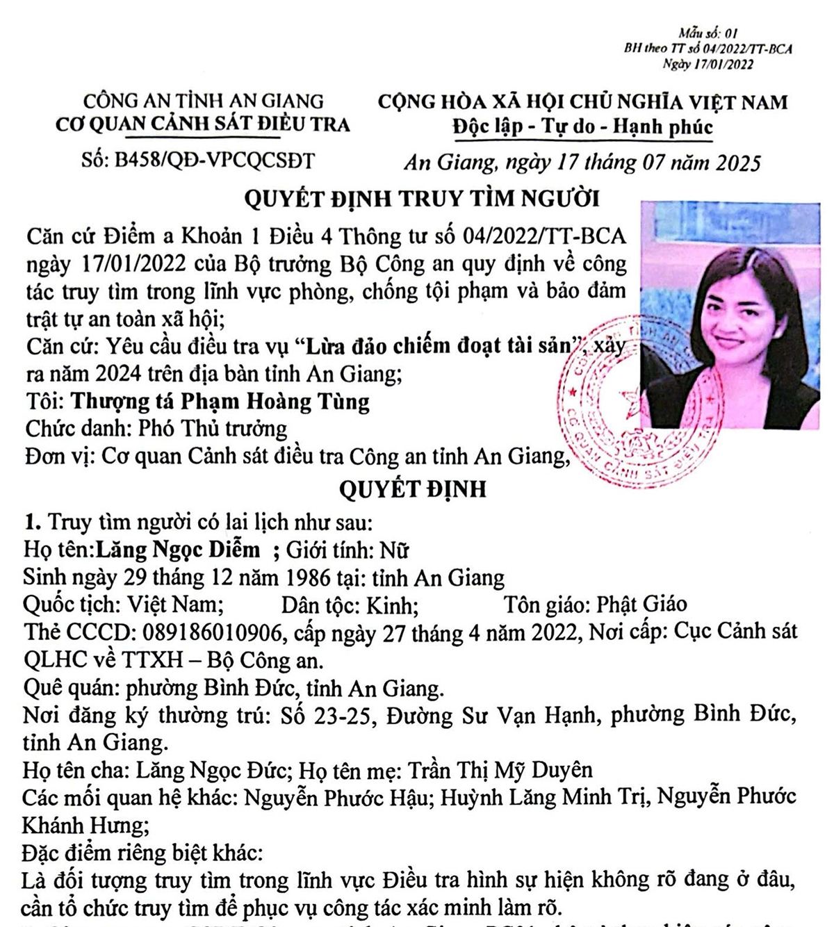 an giang truy tìm người liên quan vụ lừa đảo chiếm đoạt tài sản gần 30 tỷ đồng hình ảnh 1 an giang truy tim nguoi lien quan vu lua dao chiem doat tai san gan 30 ty dong hinh anh 1