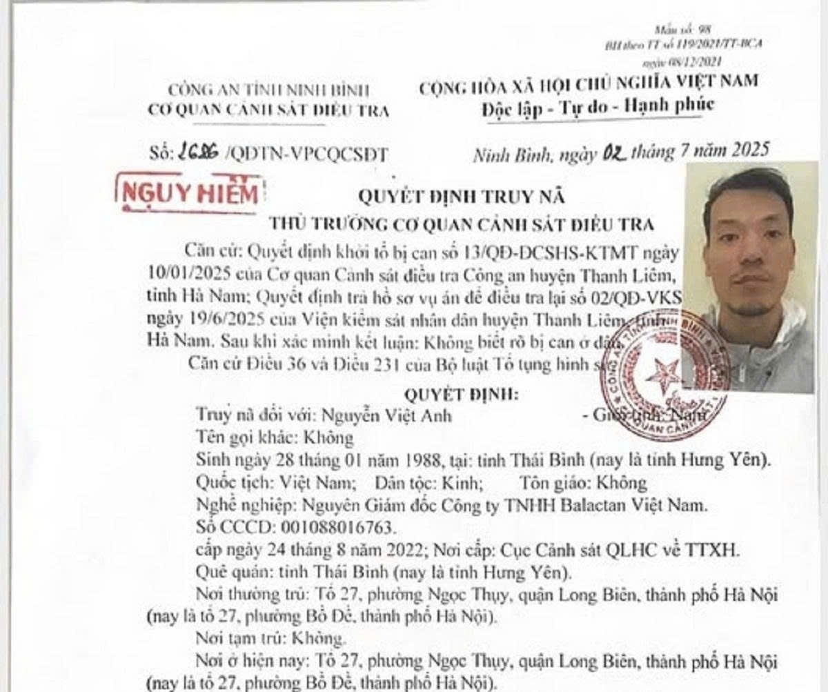 Công an Ninh Bình phát lệnh truy nã Nguyễn Việt Anh