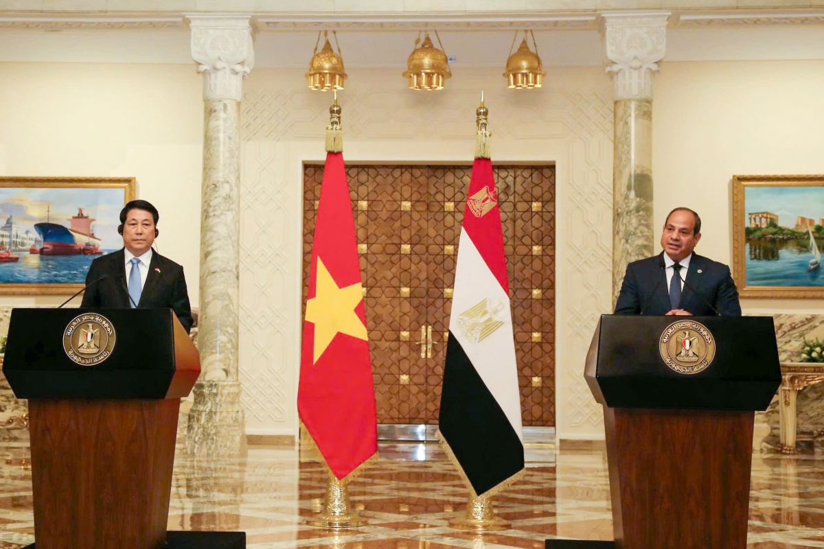 Tổng thống Abdel Fattah Al-Sisi và Chủ tịch nước Lương Cường tại họp báo Tổng thống Abdel Fattah Al-Sisi và Chủ tịch nước Lương Cường tại họp báo