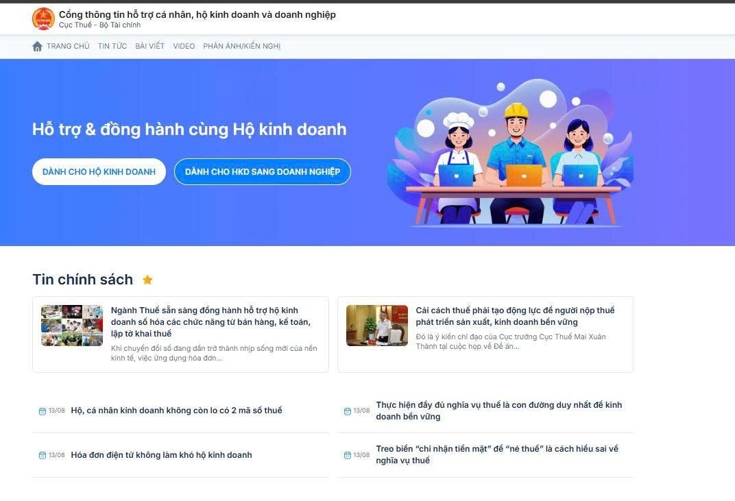 Giao diện Cổng thông tin hỗ trợ cá nhân, hộ kinh doanh, doanh nghiệp. Giao diện Cổng thông tin hỗ trợ cá nhân, hộ kinh doanh, doanh nghiệp.