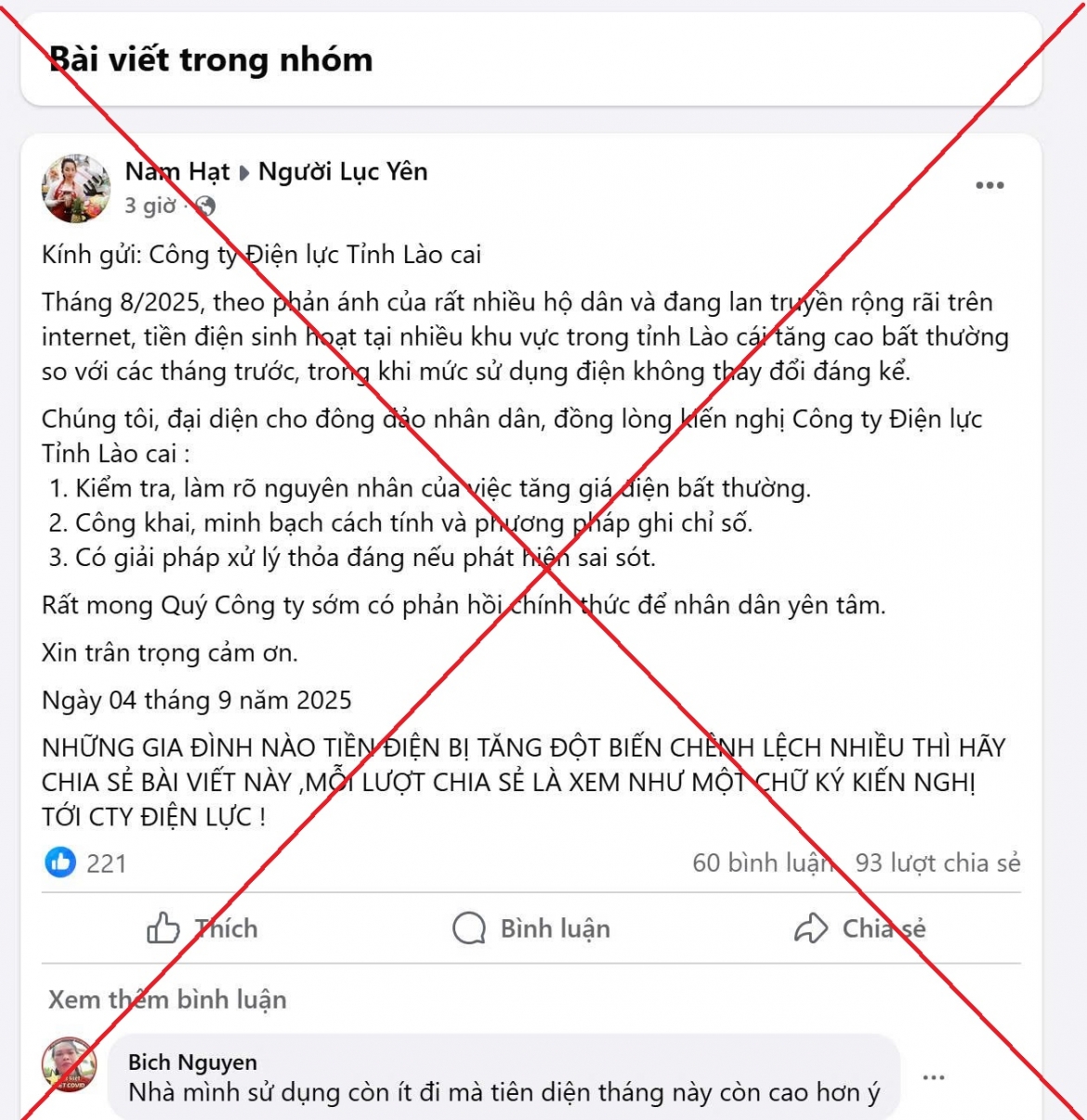 evnnpc canh bao thong tin sai su that ve hoa don tien dien tren mang xa hoi hinh anh 4
