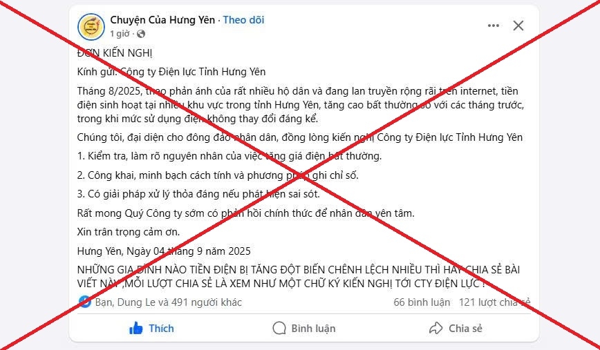 evnnpc canh bao thong tin sai su that ve hoa don tien dien tren mang xa hoi hinh anh 1