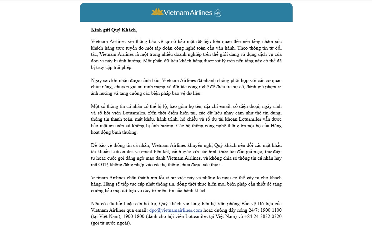 vietnam airlines thua nhan lo thong tin ca nhan khach hang hinh anh 2