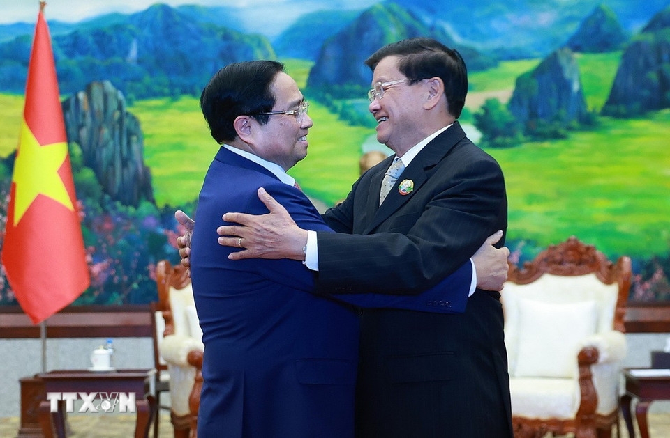 thu tuong pham minh chinh hoi kien tong bi thu, chu tich nuoc lao hinh anh 1