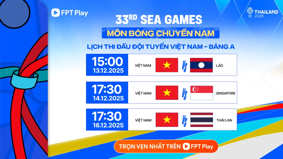 Lịch thi đấu bóng chuyền nam tại SEA Games 33: Quyết thắng chủ nhà Thái Lan