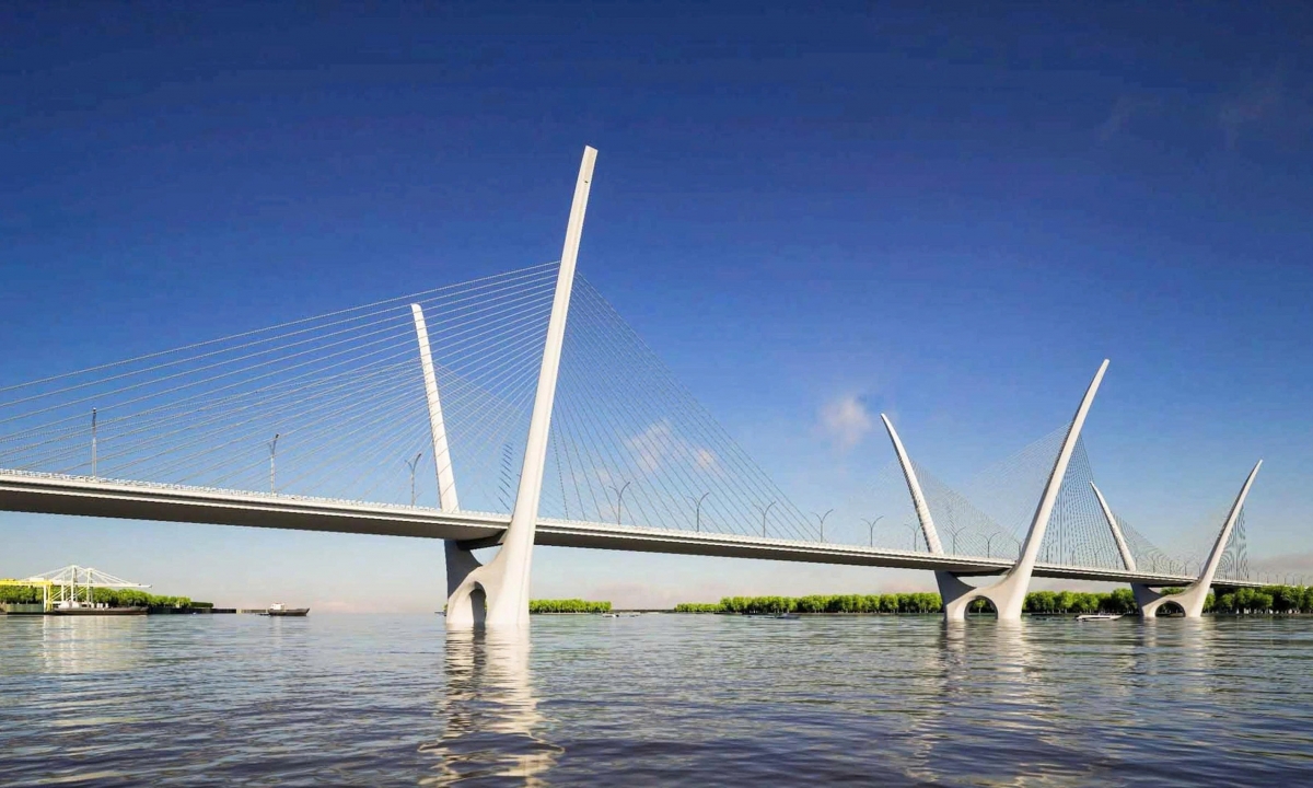 Cận cảnh công trường thi công cầu Thượng Cát hơn 7.300 tỷ đồng bắc qua sông Hồng