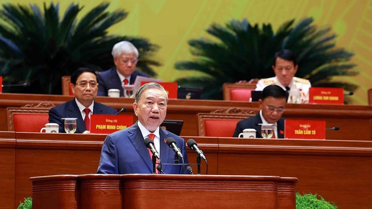 Tổng Bí thư Tô Lâm trình bày Báo cáo về các văn kiện trình Đại hội XIV của Đảng