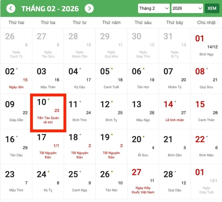 tet ong cong ong tao 2026 roi vao ngay nao duong lich hinh anh 1