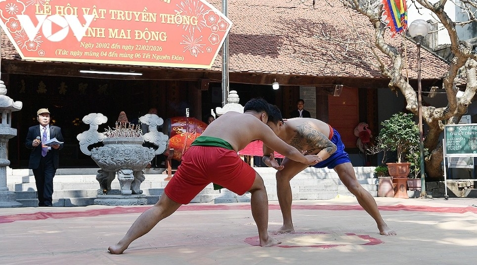foreign wrestlers compete at mai dong traditional wrestling festival picture 1