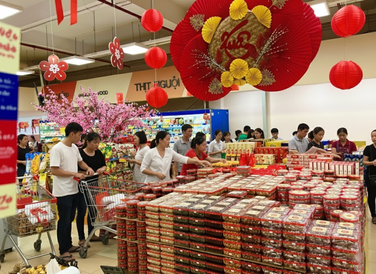 Hàng Tết dồi dào, siêu thị đồng loạt tung khuyến mại