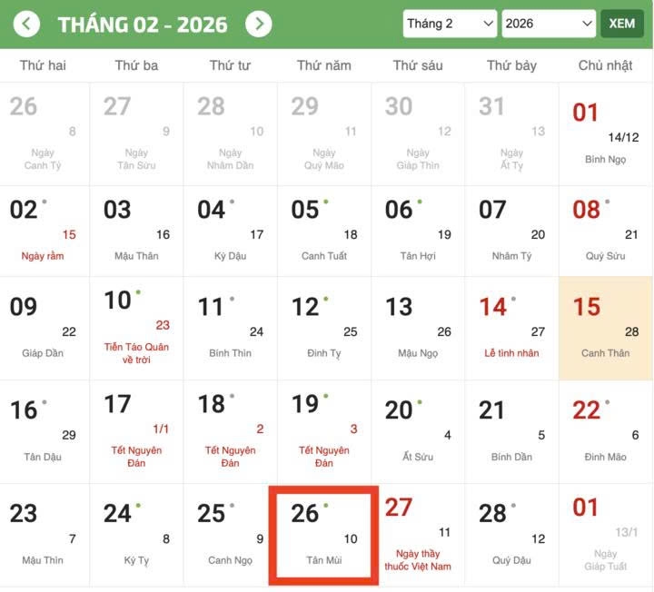 ngay via than tai 2026 roi vao thu may, tinh theo lich am hay lich duong hinh anh 1