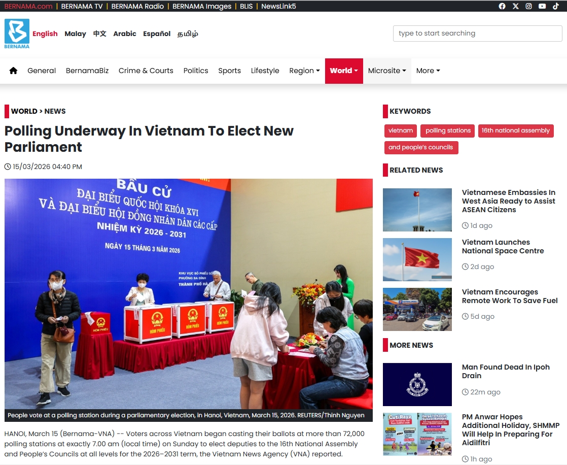 Báo chí quốc tế đưa tin đậm nét về cuộc bầu cử tại Việt Nam