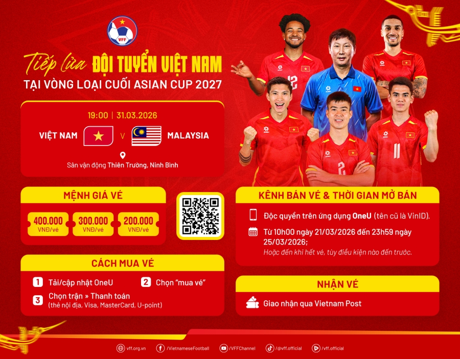 cong bo gia ve tran Dt viet nam vs Dt malaysia tai vong loai cuoi asian cup 2027 hinh anh 1