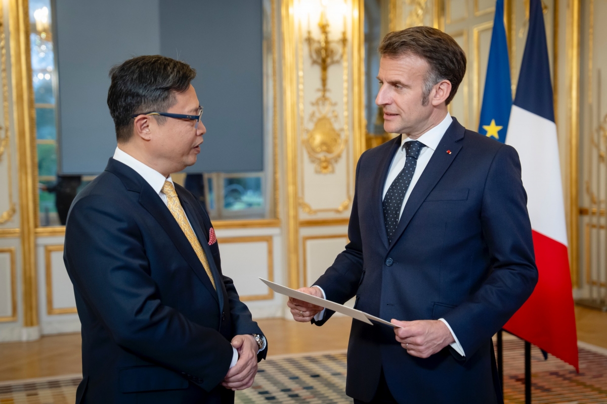 Đại sứ Trịnh Đức Hải trình Quốc thư lên Tổng thống Pháp