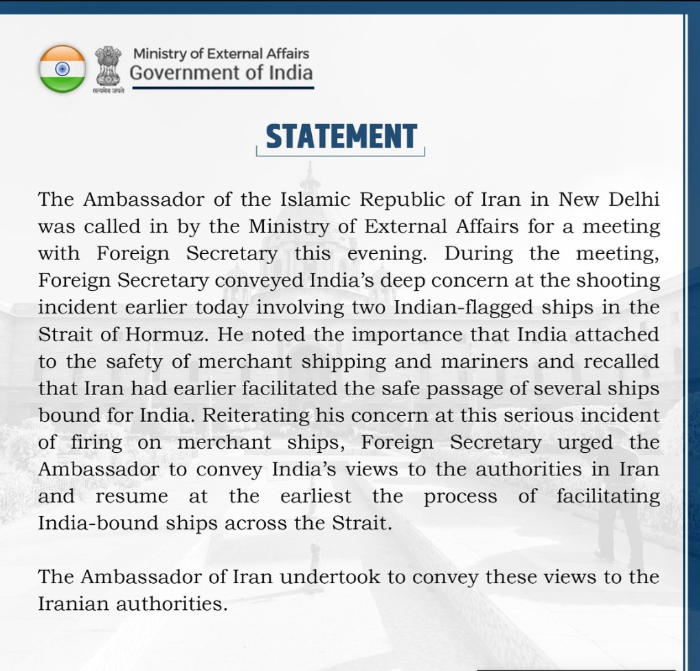 Dai su iran bi trieu tap sau khi hai tau mang co An Do bi tan cong o hormuz hinh anh 1