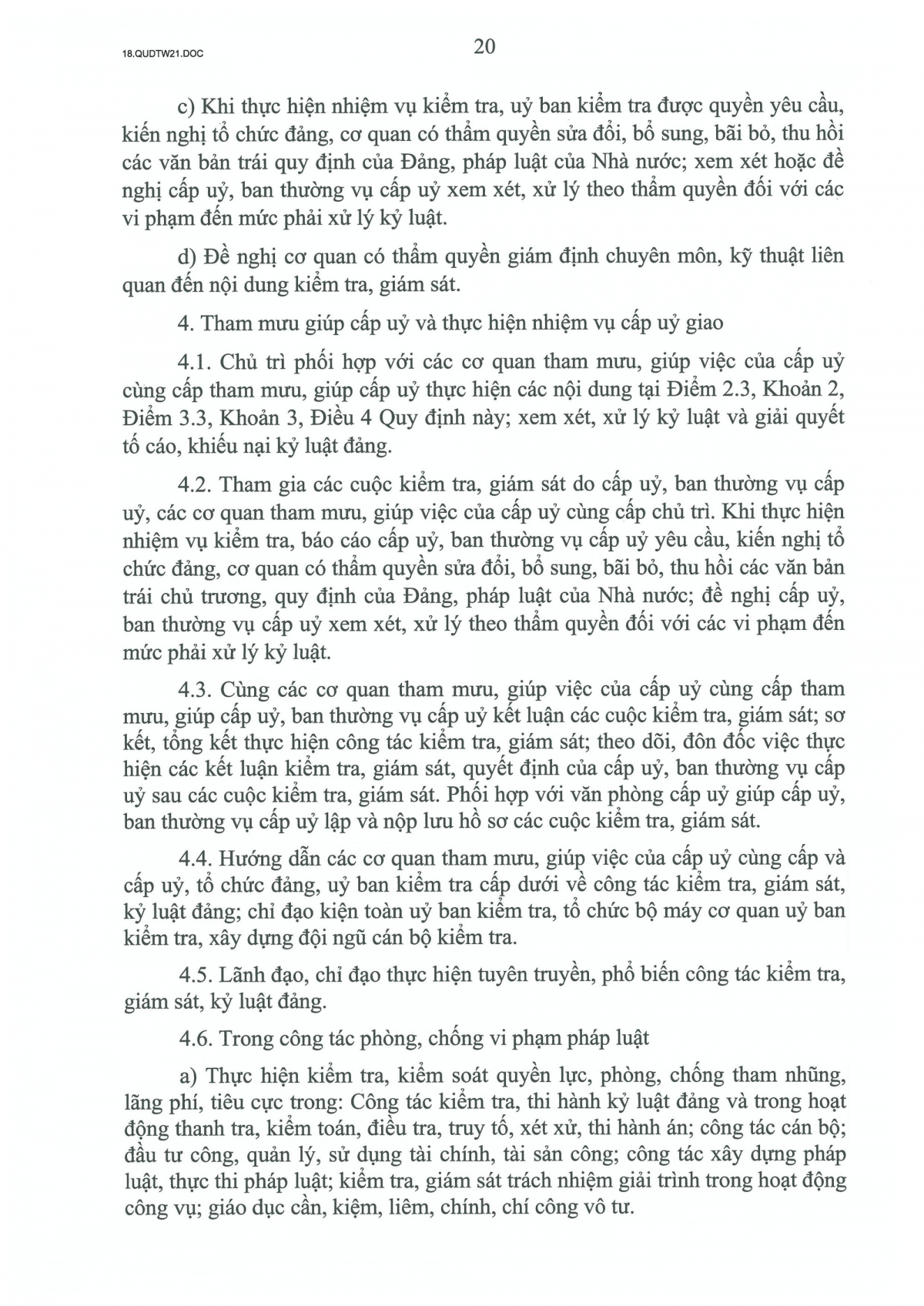 quy dinh so 21-qD tw ve cong tac kiem tra, giam sat, ky luat cua Dang hinh anh 20