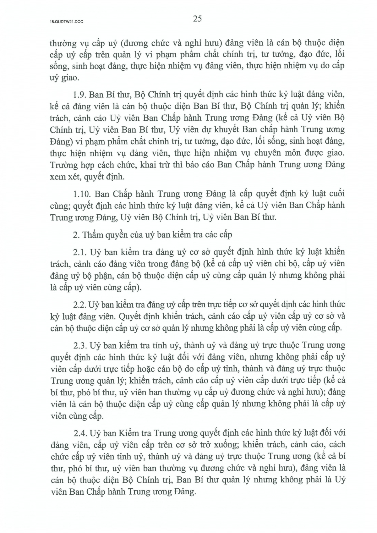 quy dinh so 21-qD tw ve cong tac kiem tra, giam sat, ky luat cua Dang hinh anh 25