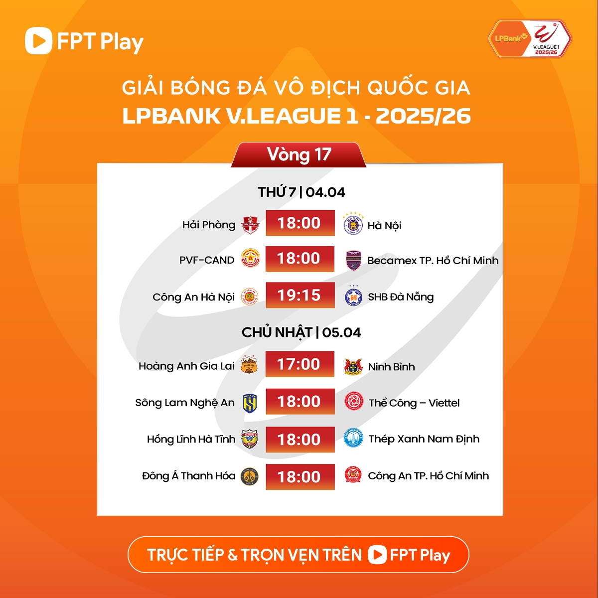 lich thi dau vong 17 v-league 2025 2026 hagl do suc ninh binh hinh anh 1