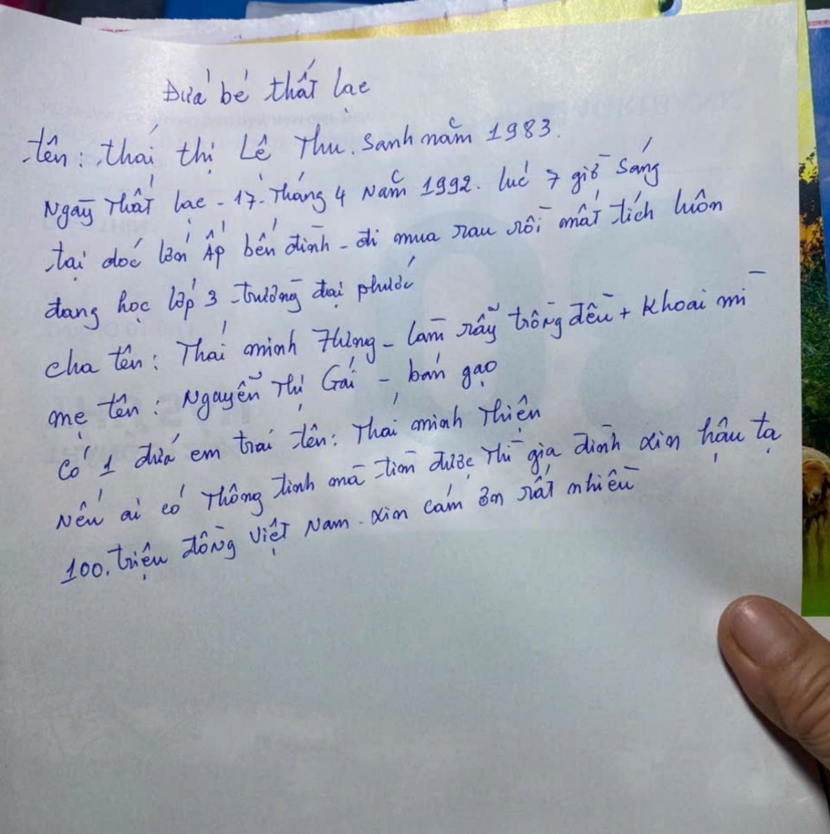 con gai di mua rau roi mat tich 34 nam, me o Dong nai treo thuong 100 trieu tim hinh anh 2