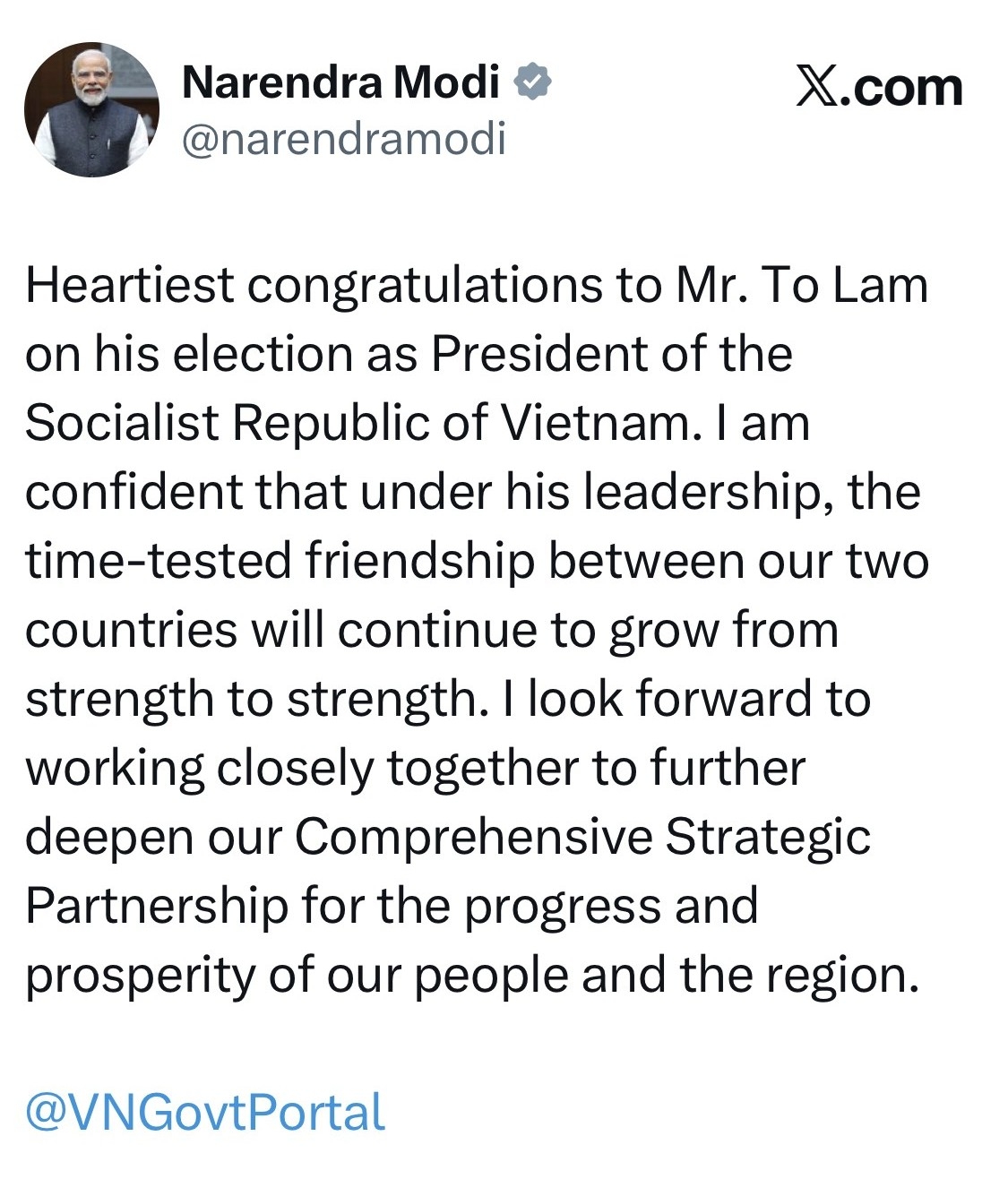 thu tuong An Do chuc mung tong bi thu, chu tich nuoc to lam hinh anh 1