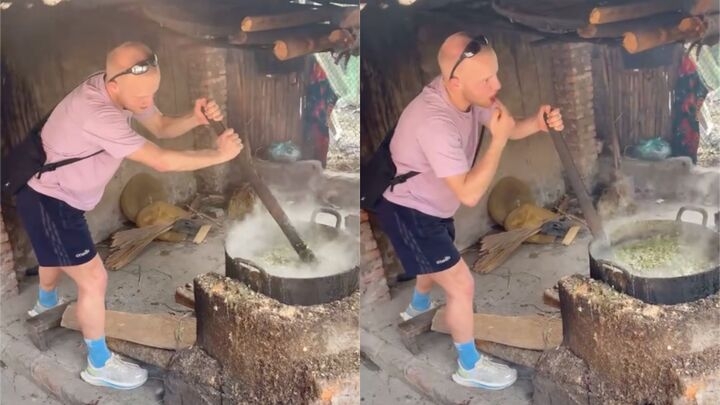 clip khach tay nau noi cam lon to dung o ha giang, vua khuay vua quet tay nem thu hinh anh 1
