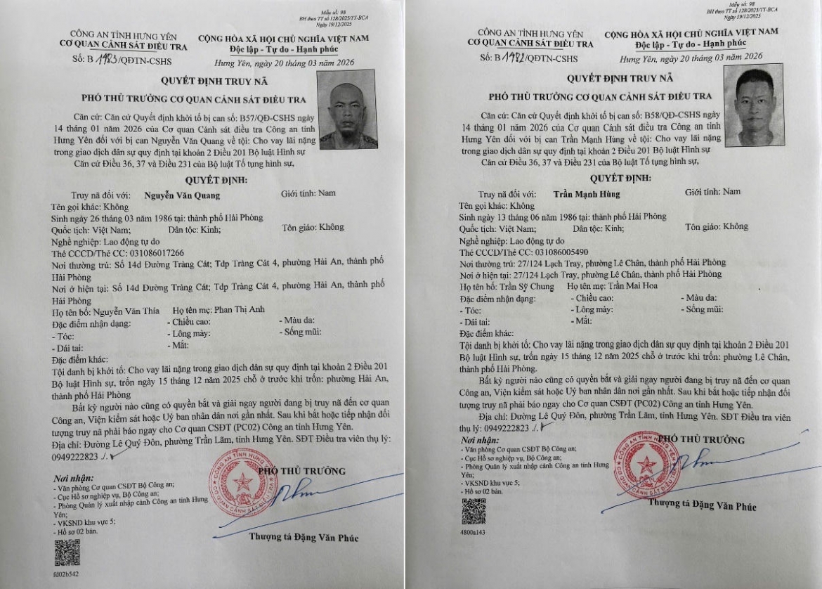 cong an tinh hung yen keu goi 2 doi tuong truy na ra dau thu hinh anh 1