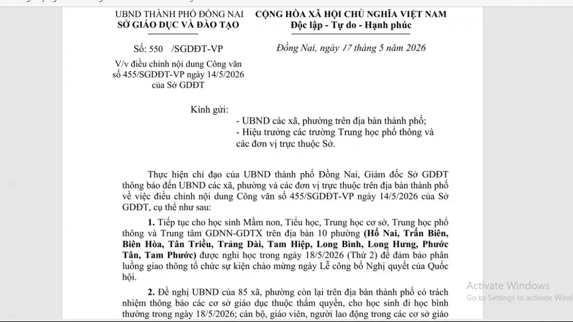 hoc sinh 10 phuong tai Dong nai duoc nghi hoc ngay 18 5 hinh anh 1