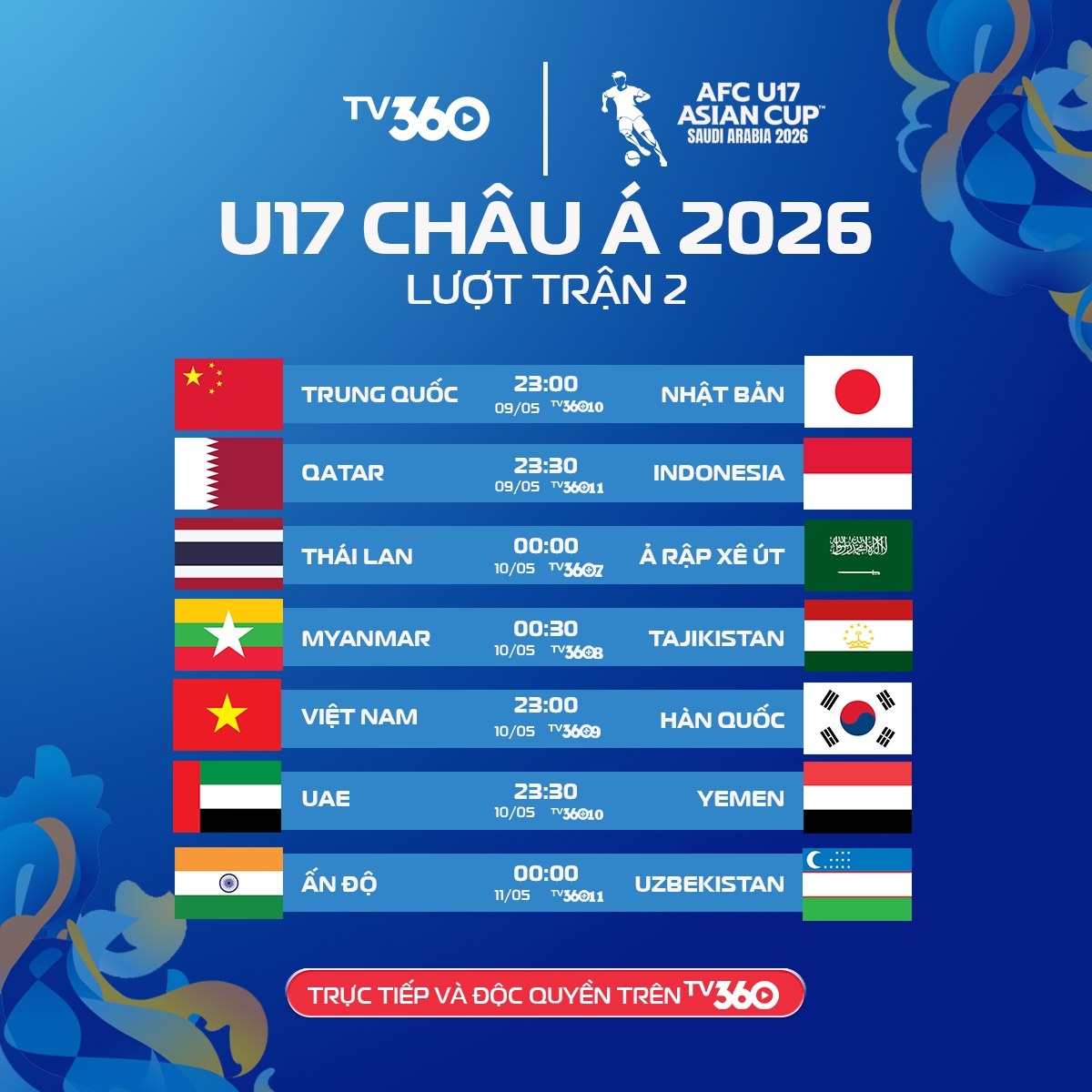 lich thi dau u17 chau A 2026 luot tran 2 u17 viet nam so tai u17 han quoc hinh anh 1