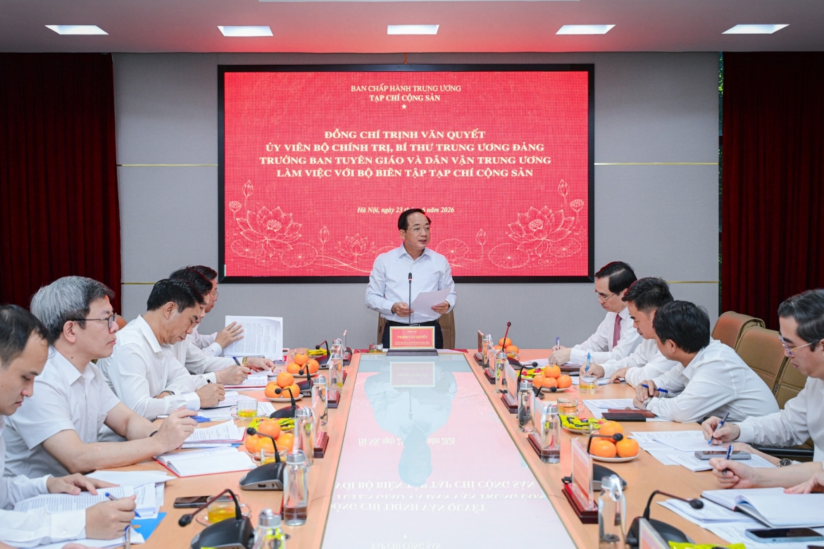 Trưởng Ban Tuyên giáo và Dân vận Trung ương làm việc với Tạp chí Cộng sản