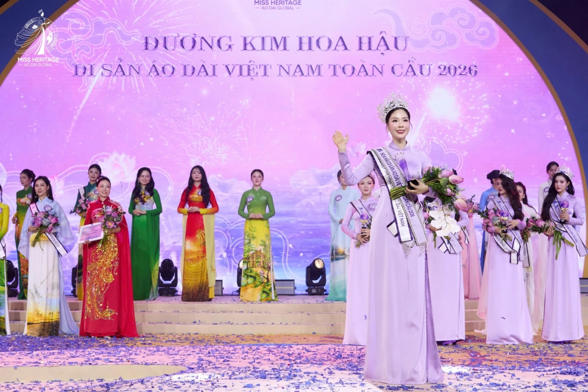 phung thi huyen my dang quang hoa hau di san Ao dai viet nam toan cau 2026 hinh anh 1