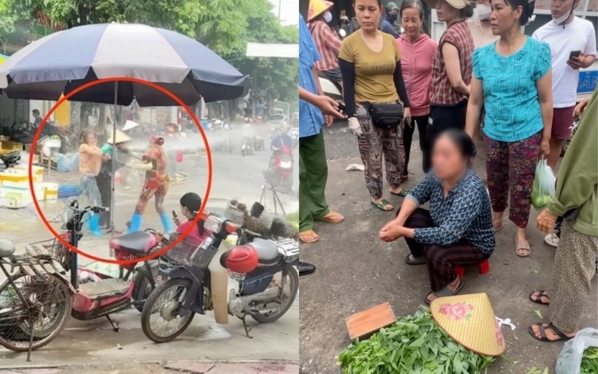 khoi to nguoi phu nu dung voi rua xe ap luc cao xit vao mat nguoi ban rau hinh anh 3