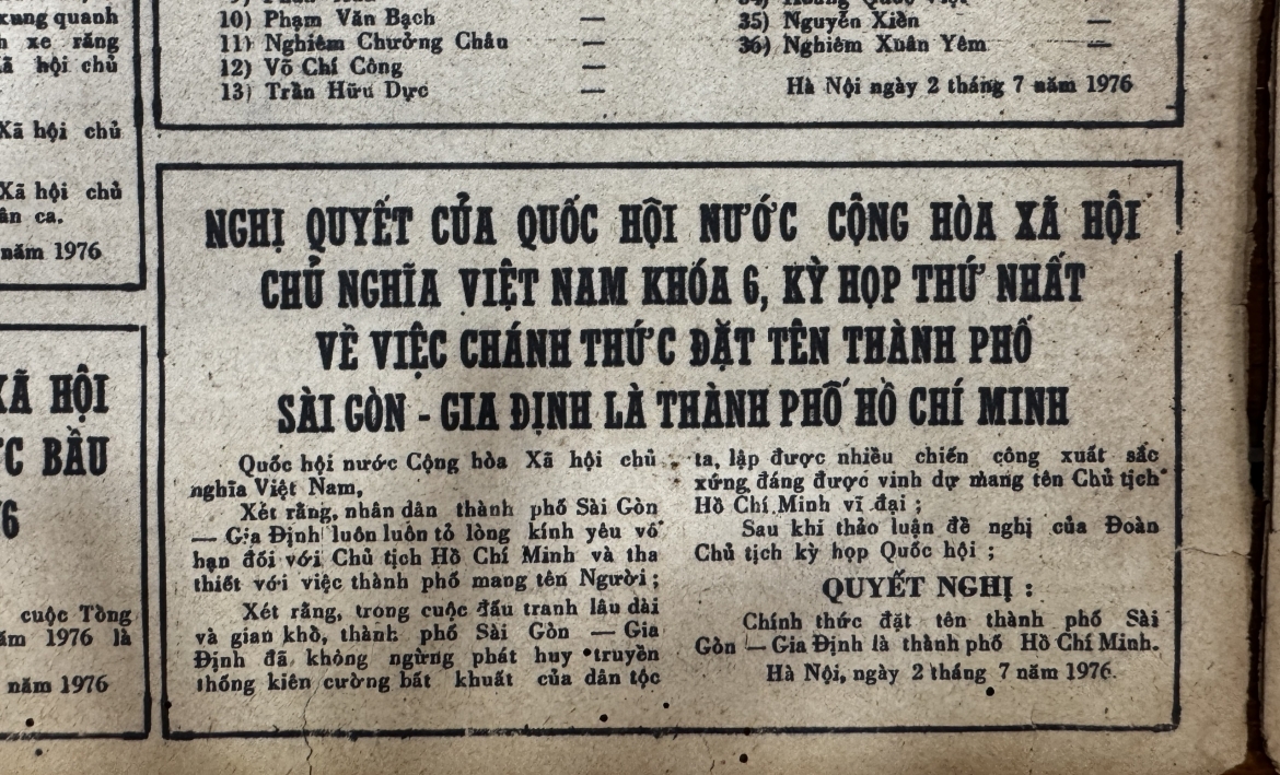 Từ Sài Gòn-Gia Định đến Thành phố Hồ Chí Minh-Một quyết nghị lịch sử